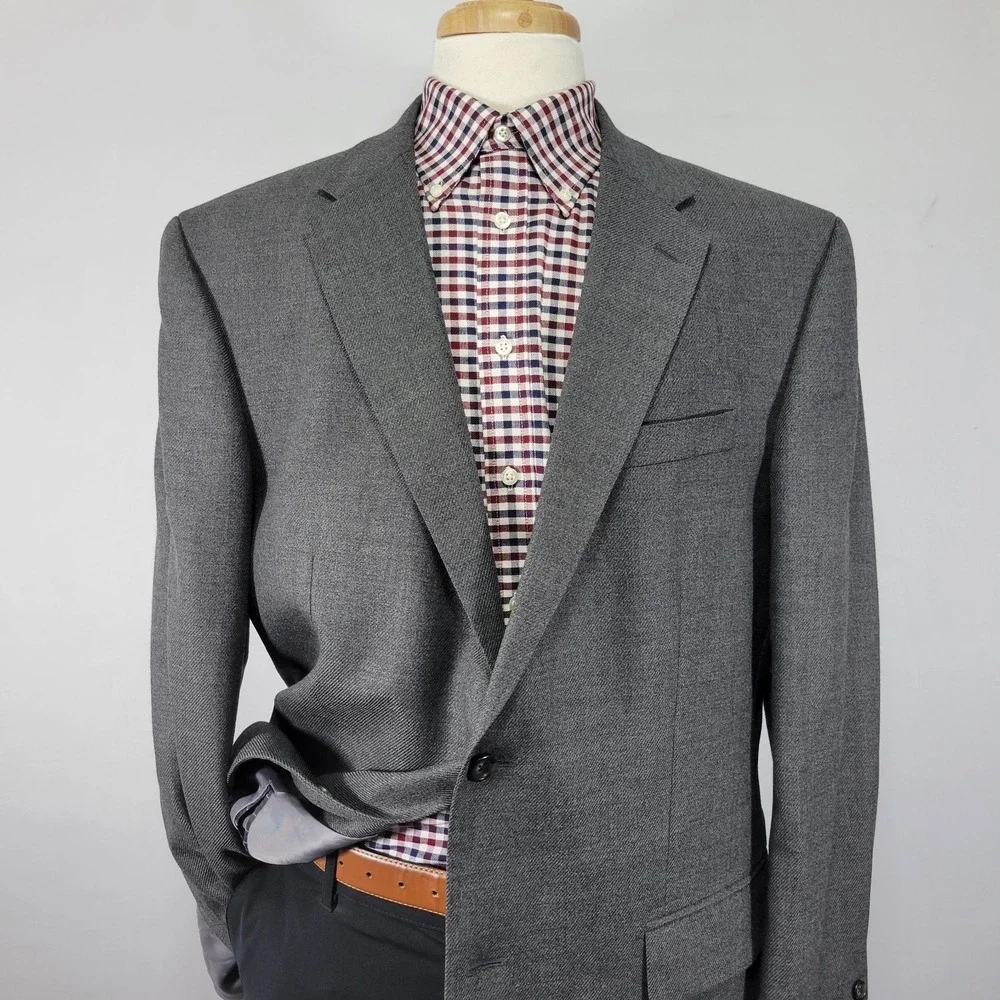Nautcia Men's Sport Coat Blazer‎ Two Button Gray Flannel Twill Lambs Wool 46L